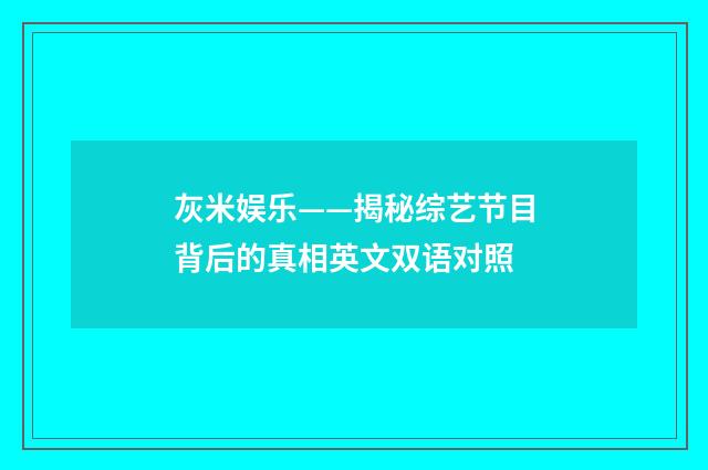 灰米娱乐——揭秘综艺节目背后的真相英文双语对照
