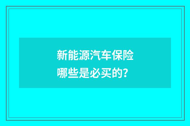 新能源汽车保险哪些是必买的？