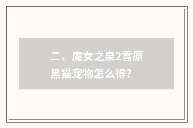 二、魔女之泉2雪原黑猫宠物怎么得？