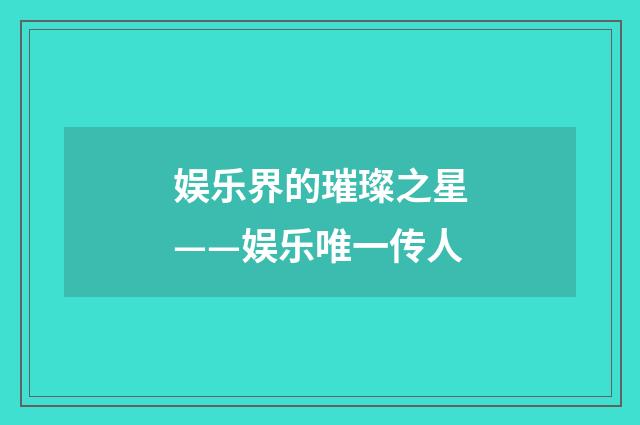 娱乐界的璀璨之星——娱乐唯一传人
