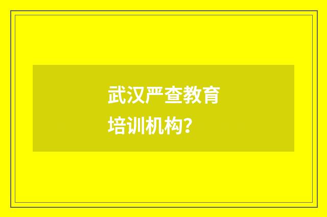 武汉严查教育培训机构？