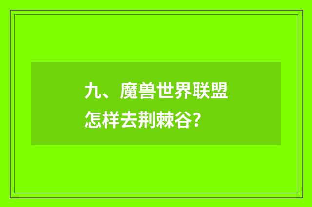 九、魔兽世界联盟怎样去荆棘谷？