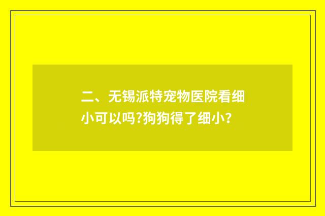 二、无锡派特宠物医院看细小可以吗?狗狗得了细小？
