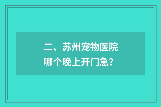 二、苏州宠物医院哪个晚上开门急？