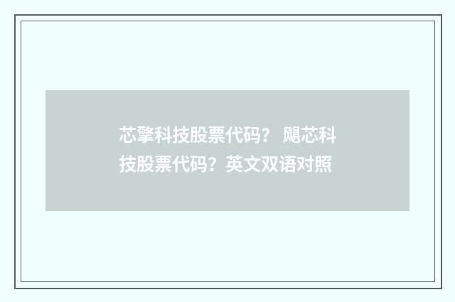 芯擎科技股票代码？ 飓芯科技股票代码？英文双语对照