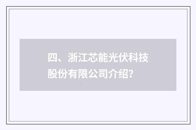 四、浙江芯能光伏科技股份有限公司介绍？