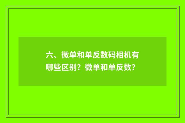 六、微单和单反数码相机有哪些区别？微单和单反数？