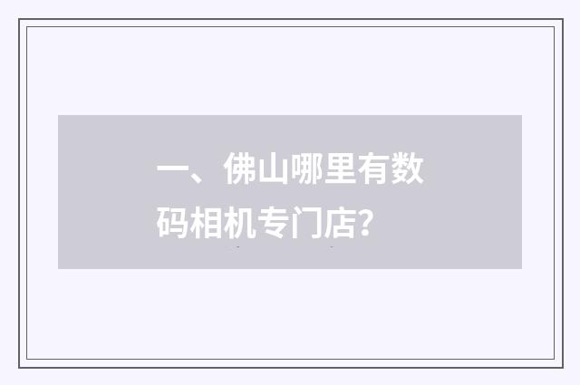 一、佛山哪里有数码相机专门店？