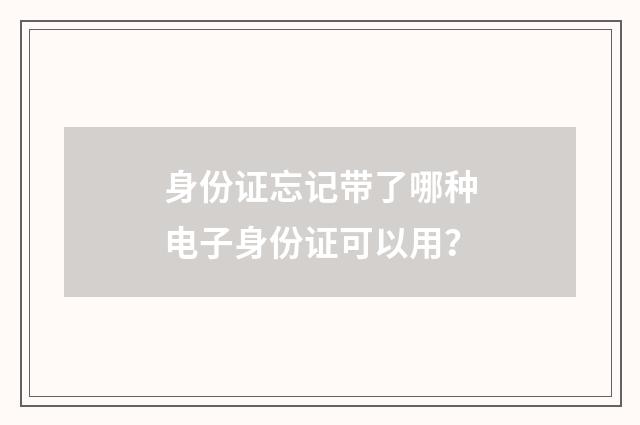 身份证忘记带了哪种电子身份证可以用？
