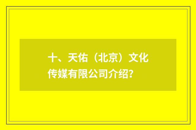 十、天佑（北京）文化传媒有限公司介绍？