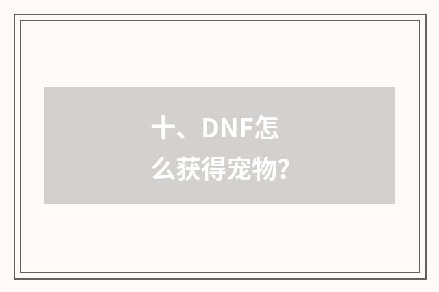 十、DNF怎么获得宠物？