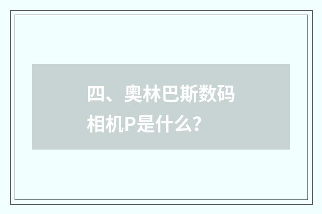 四、奥林巴斯数码相机P是什么？