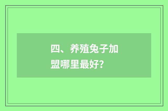 四、养殖兔子加盟哪里最好？