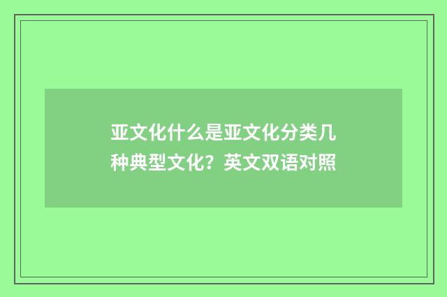 亚文化什么是亚文化分类几种典型文化？英文双语对照