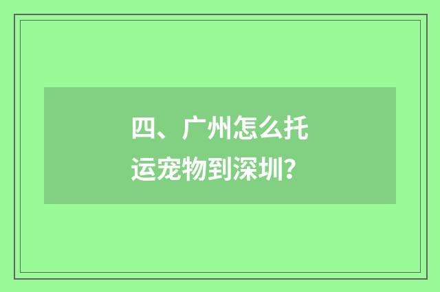 四、广州怎么托运宠物到深圳?
