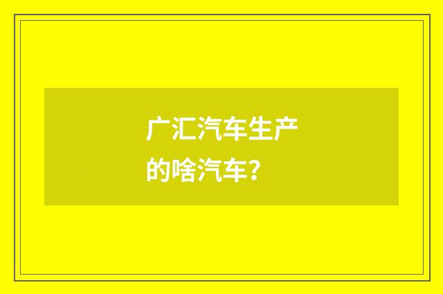 广汇汽车生产的啥汽车?