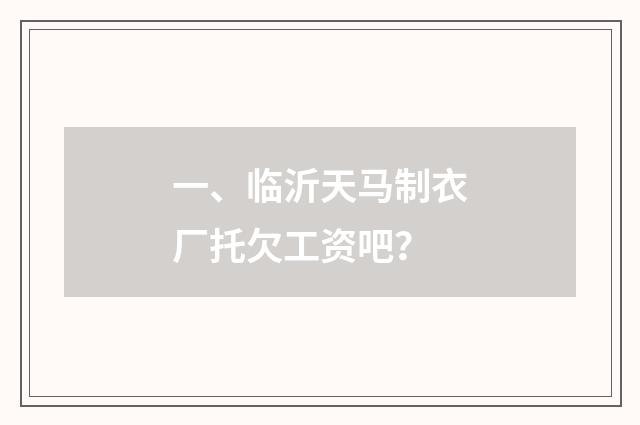 一、临沂天马制衣厂托欠工资吧？