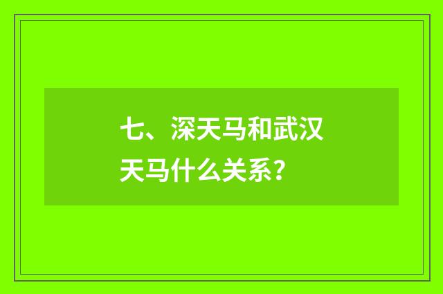 七、深天马和武汉天马什么关系？
