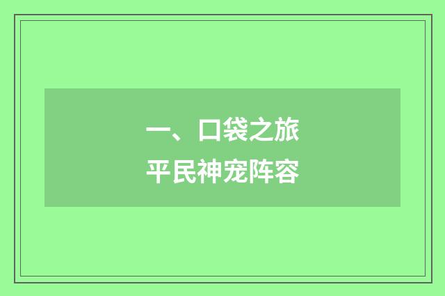 一、口袋之旅平民神宠阵容