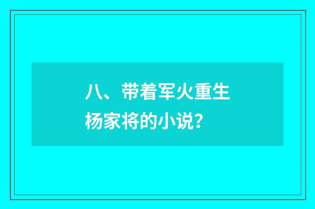 八、带着军火重生杨家将的小说?
