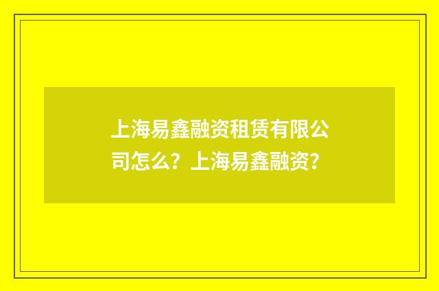 上海易鑫融资租赁有限公司怎么？上海易鑫融资？