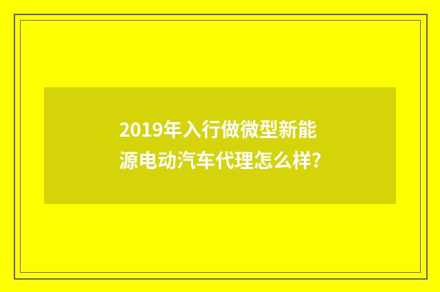 2019年入行做微型新能源电动汽车代理怎么样？