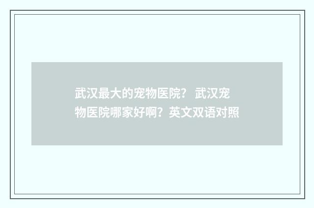 武汉最大的宠物医院？ 武汉宠物医院哪家好啊？英文双语对照
