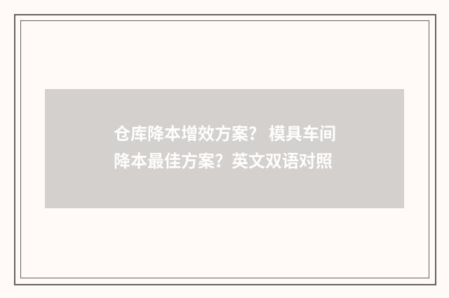 仓库降本增效方案？ 模具车间降本最佳方案？英文双语对照
