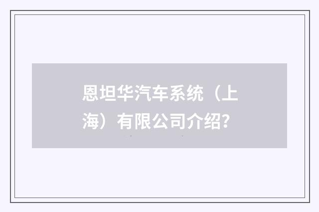 恩坦华汽车系统（上海）有限公司介绍？