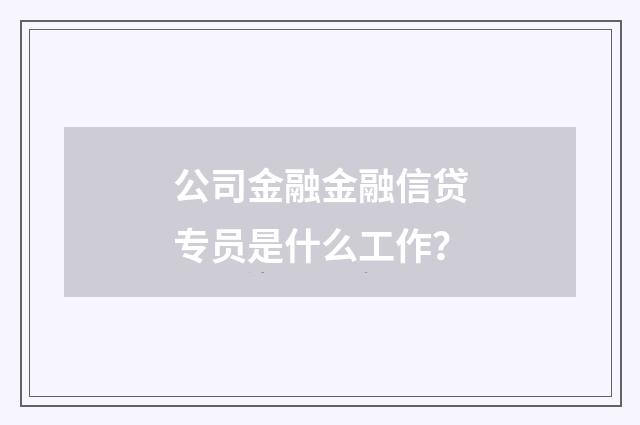 公司金融金融信贷专员是什么工作？