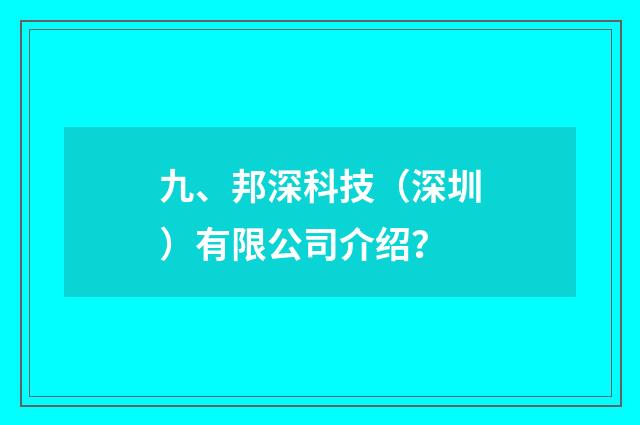 九、邦深科技（深圳）有限公司介绍？