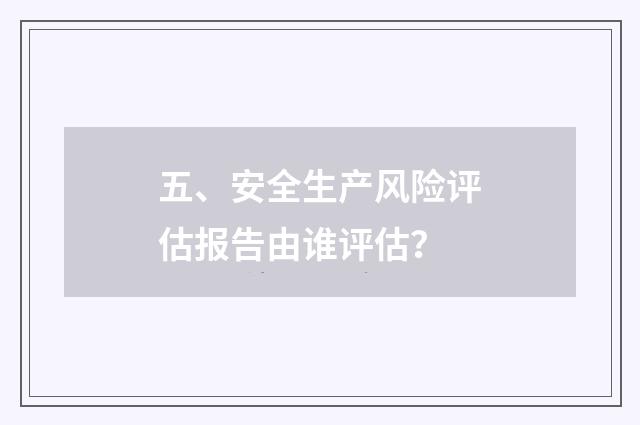 五、安全生产风险评估报告由谁评估？