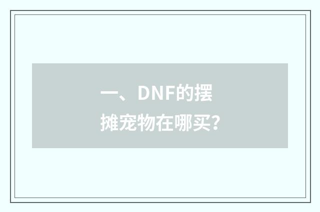 一、DNF的摆摊宠物在哪买？