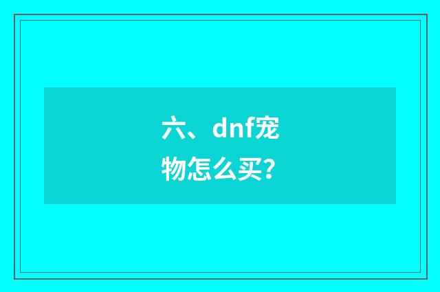 六、dnf宠物怎么买？
