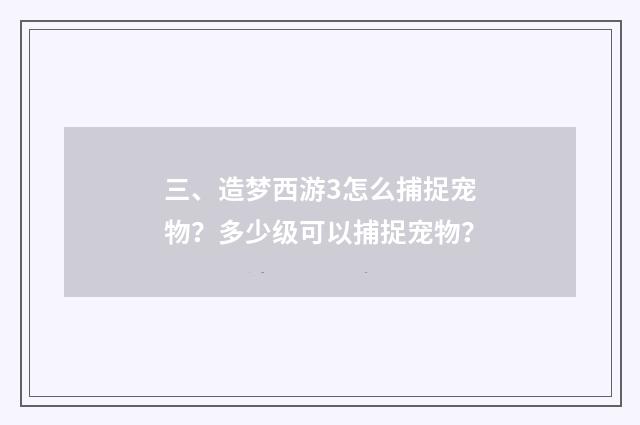 三、造梦西游3怎么捕捉宠物？多少级可以捕捉宠物？