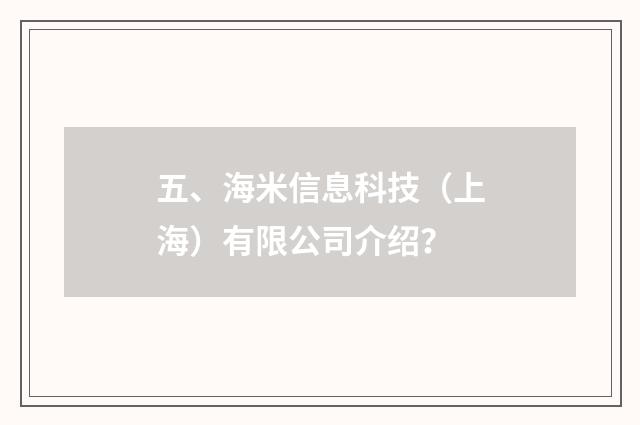 五、海米信息科技（上海）有限公司介绍？