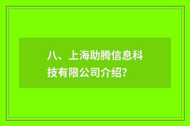 八、上海助腾信息科技有限公司介绍？