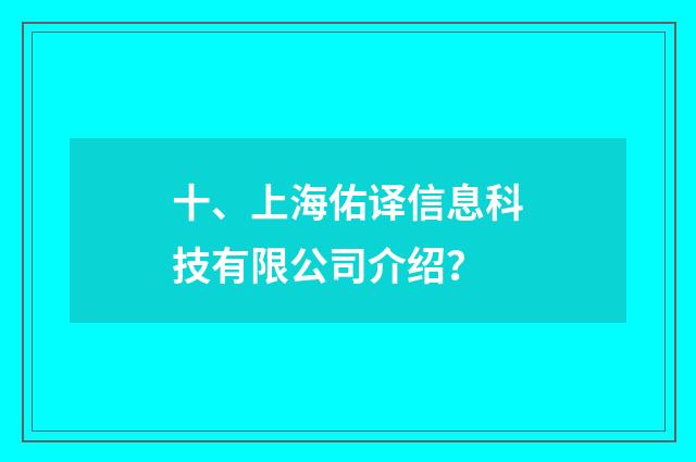 十、上海佑译信息科技有限公司介绍？