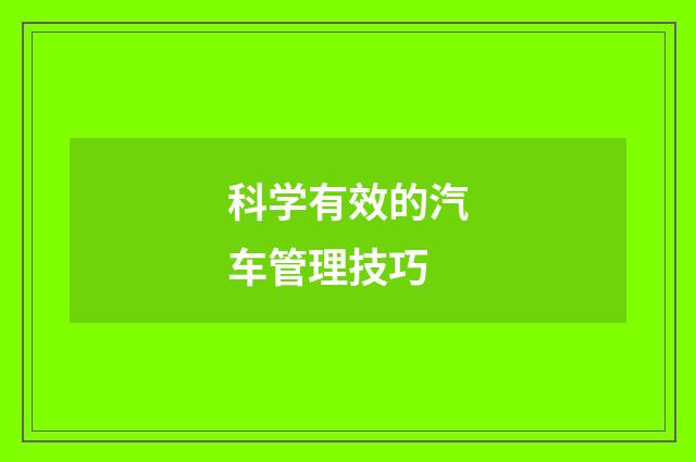 科学有效的汽车管理技巧