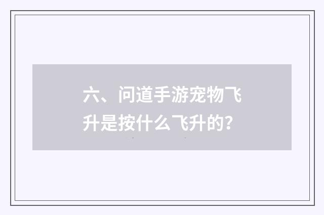六、问道手游宠物飞升是按什么飞升的？