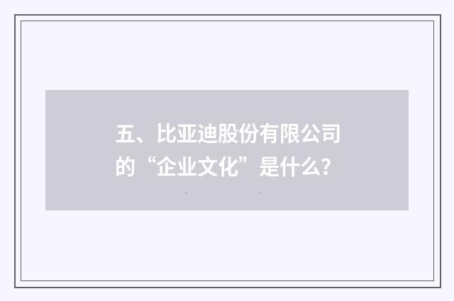 五、比亚迪股份有限公司的“企业文化”是什么？