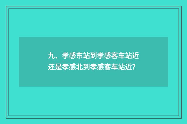 九、孝感东站到孝感客车站近还是孝感北到孝感客车站近?