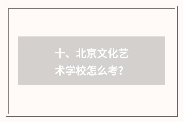 十、北京文化艺术学校怎么考？