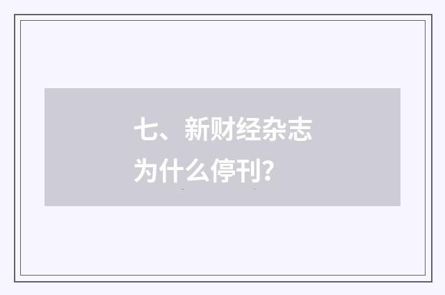 七、新财经杂志为什么停刊？