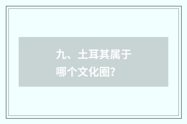 九、土耳其属于哪个文化圈？