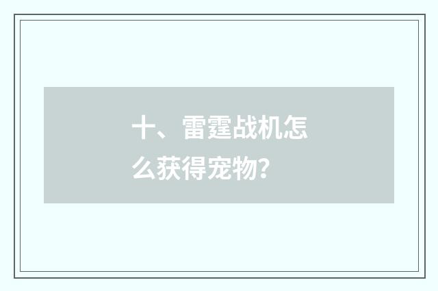 十、雷霆战机怎么获得宠物？