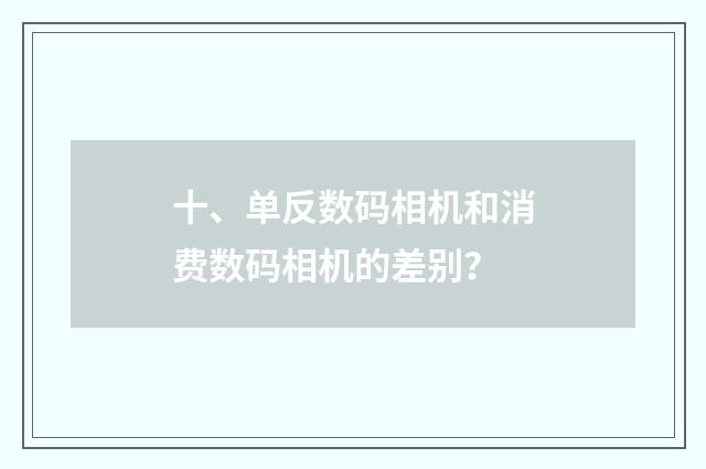 十、单反数码相机和消费数码相机的差别？
