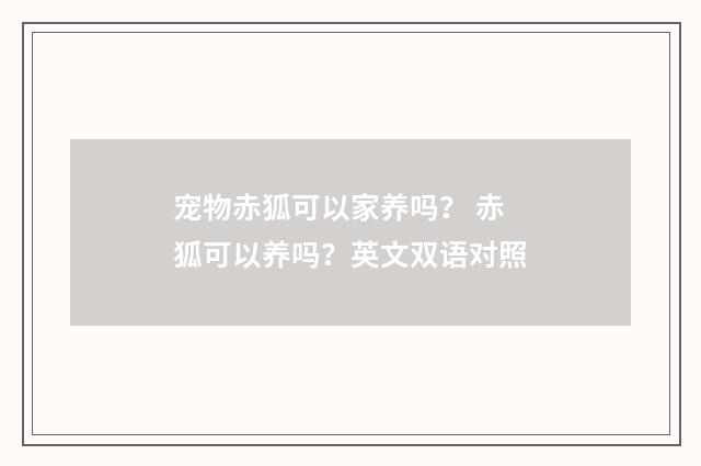 宠物赤狐可以家养吗？ 赤狐可以养吗？英文双语对照