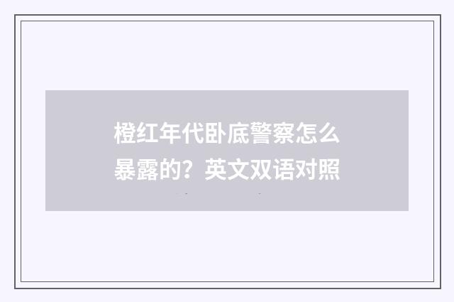 橙红年代卧底警察怎么暴露的?英文双语对照