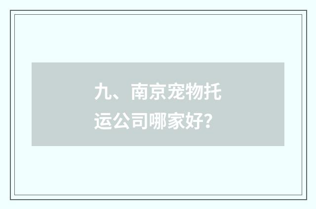 九、南京宠物托运公司哪家好？